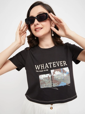 Madame Black Typography Cotton T-Shirt Quick Dry Fabric Summer Favorite