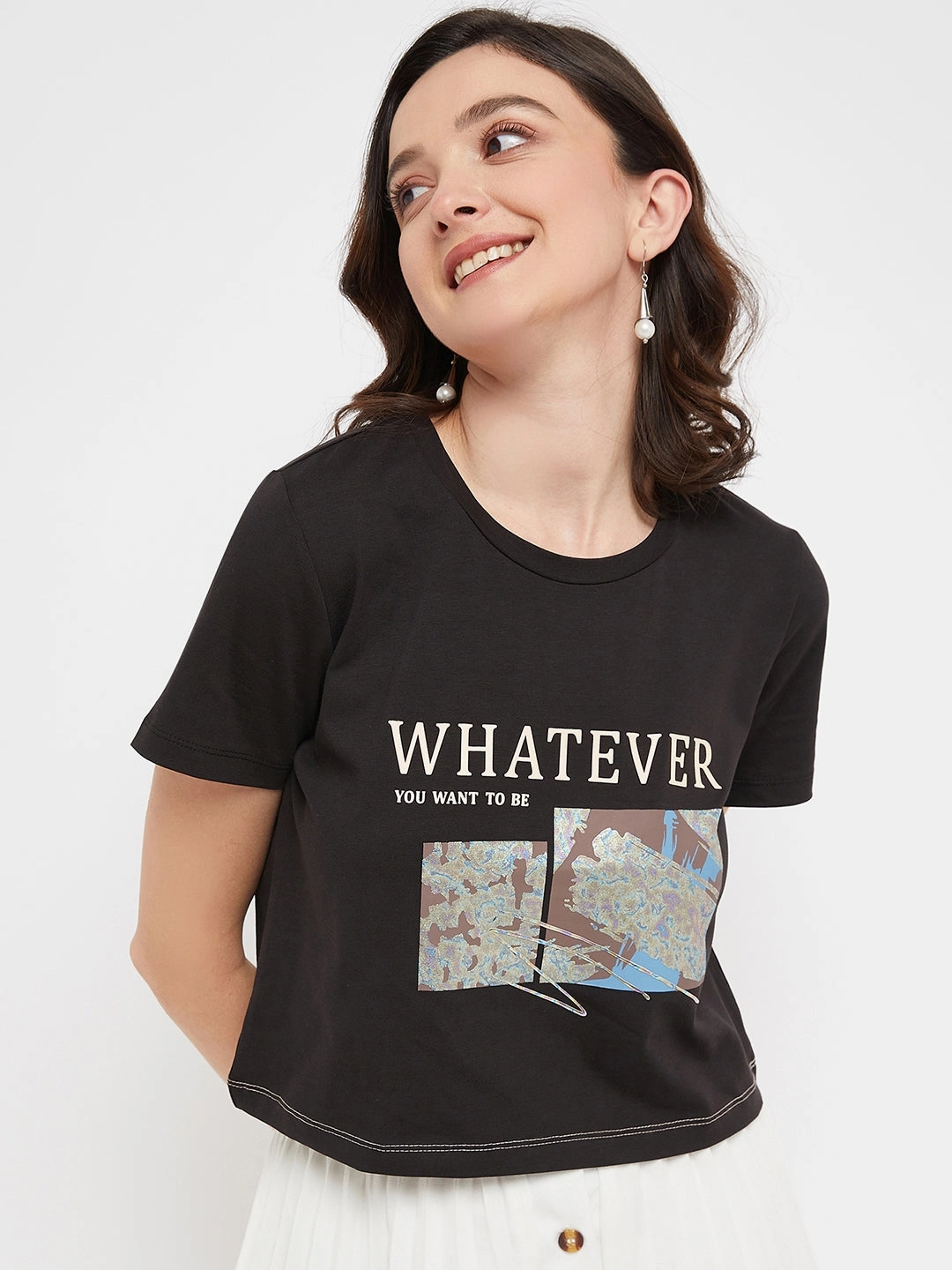Madame Black Typography Cotton T-Shirt Airflow Ventilation System