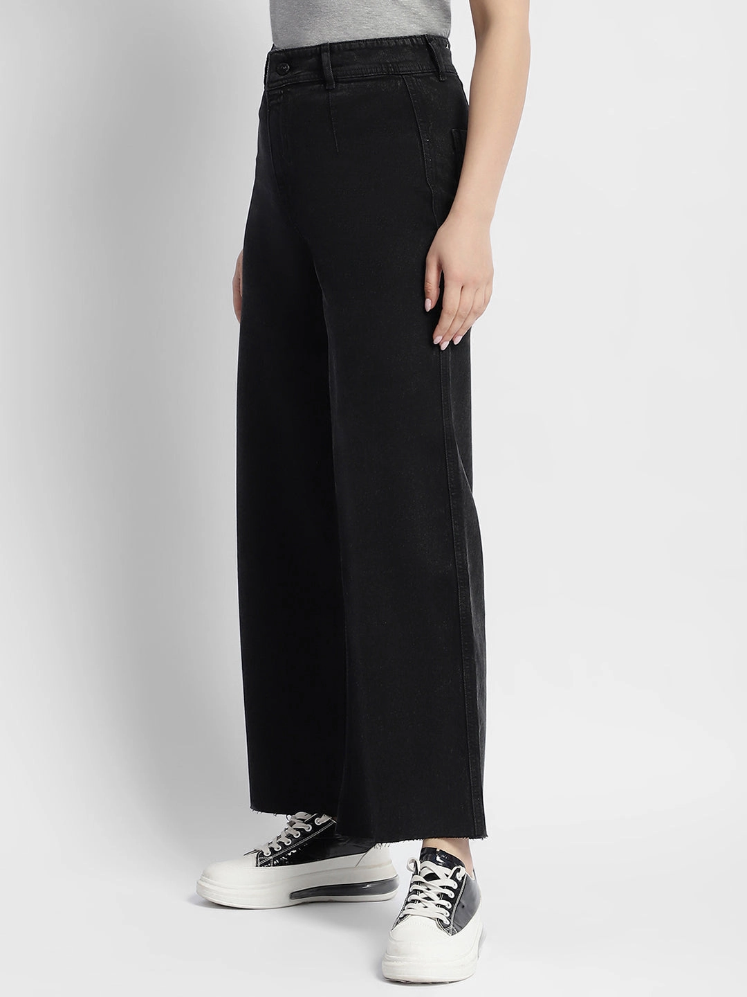 Shopping Day Vibrant Office Wear Easy Match Madame Black Wid Leg High Rise Jeans