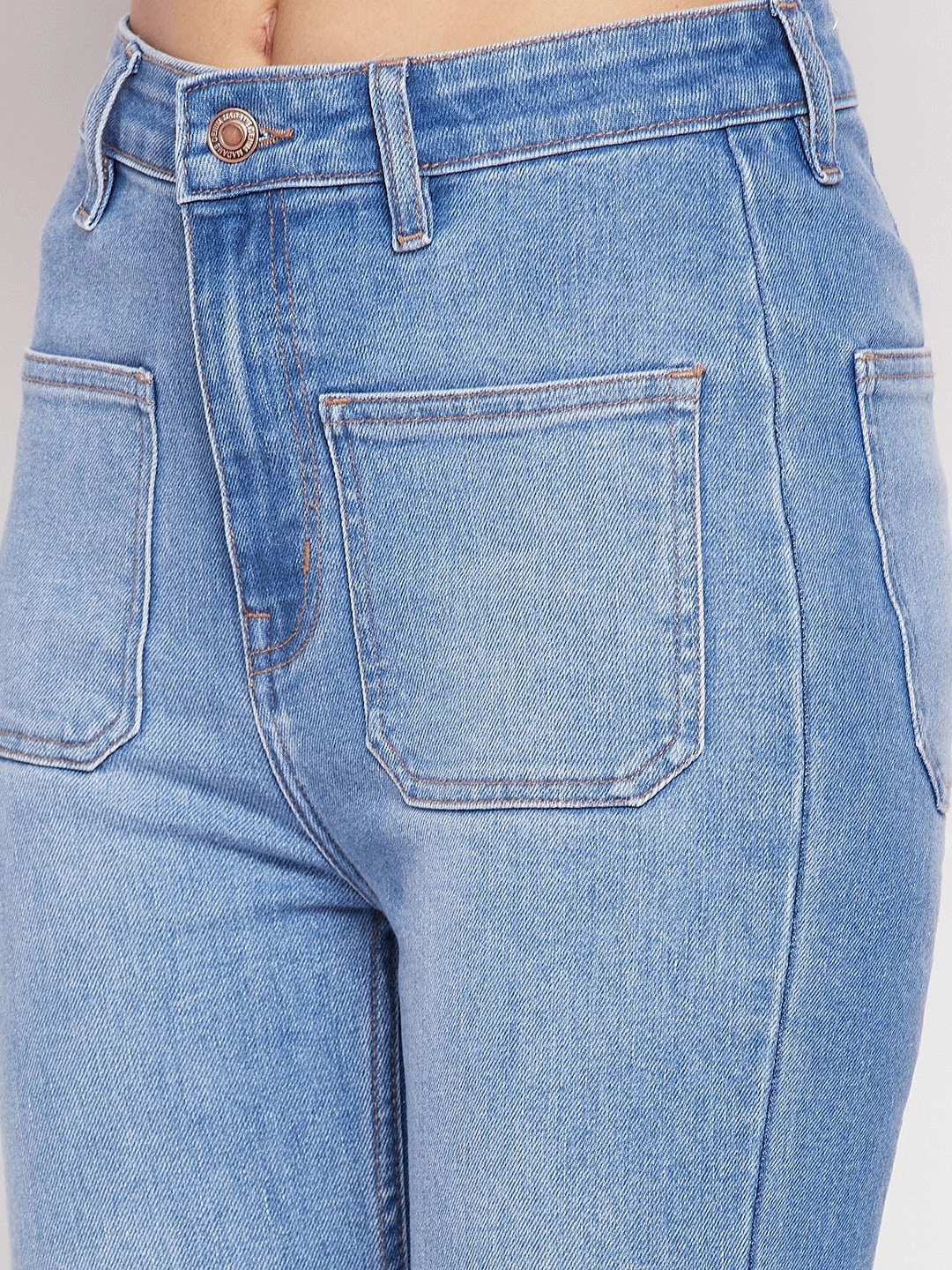 Madame Blue Denim Breathable Work Meeting Relaxed Style Stylish Waistband