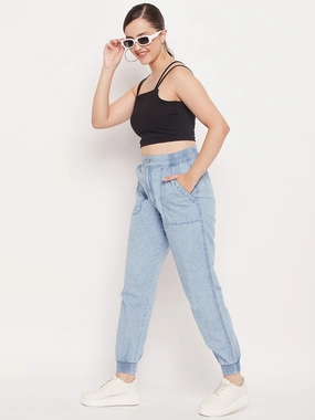 Madame Blue Elasticated Joggers Comfortable Fashion