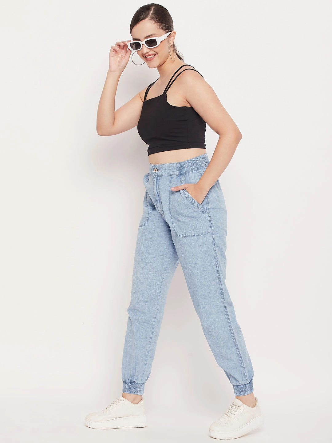 Madame Blue Elasticated Joggers Comfortable Fashion