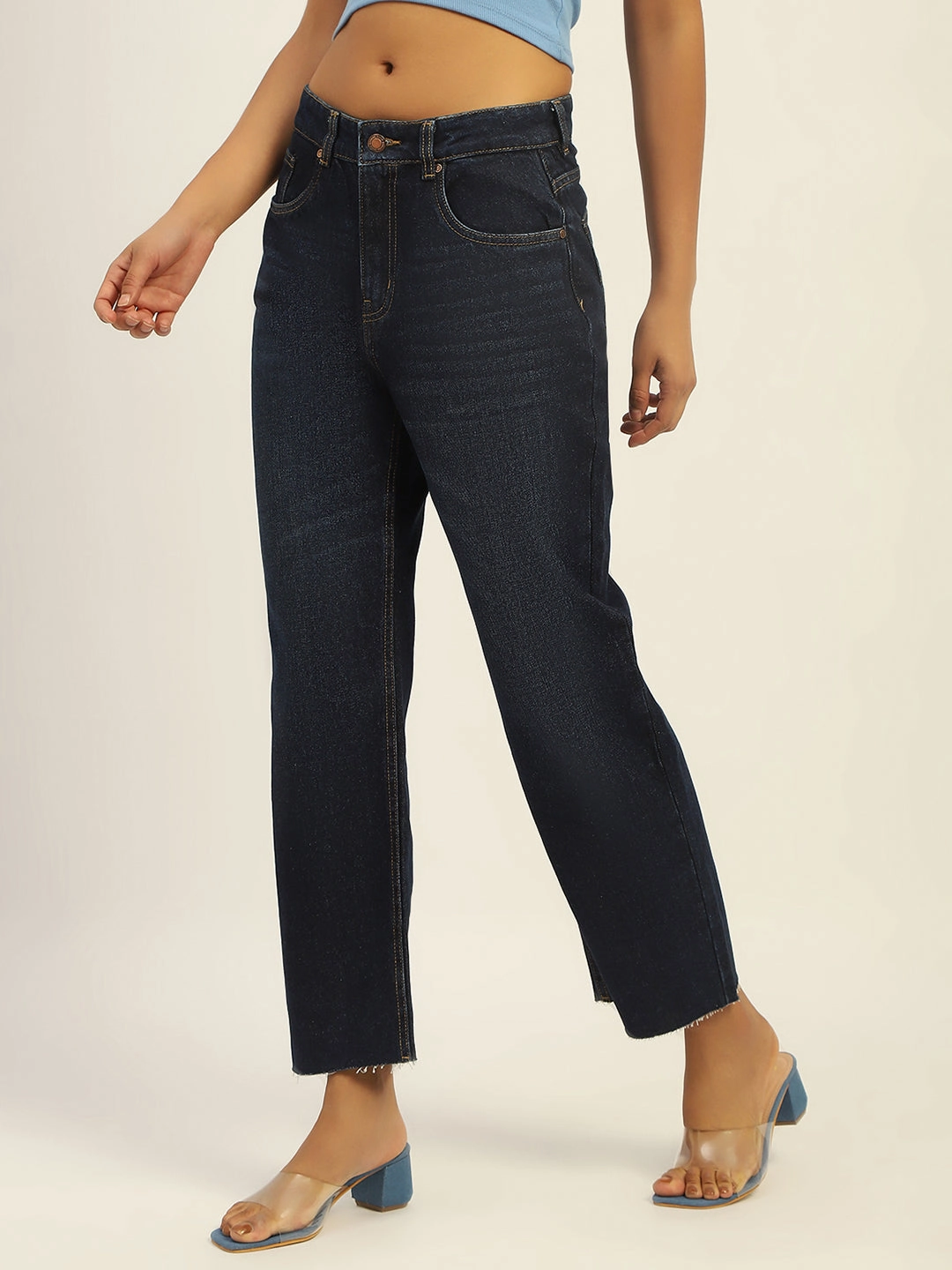 Madame Blue Loose Fit Cotton Jeans Classic Office Wear Parent Style Trend Setter