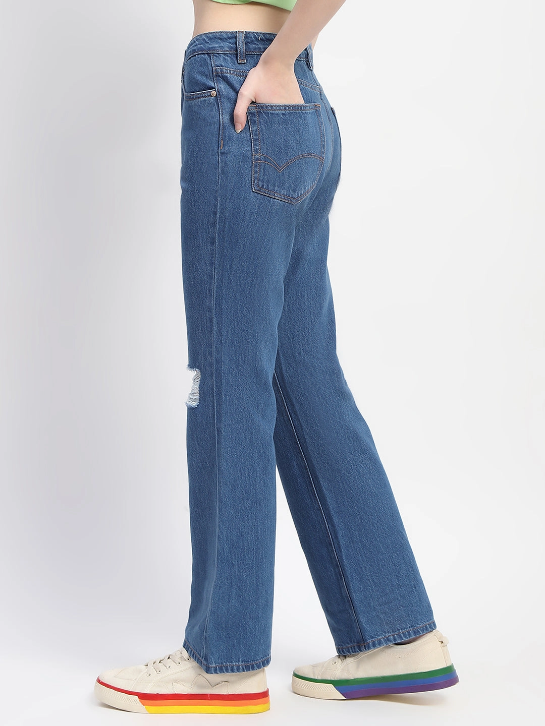 Flattering Waist Madame Blue Ripped Flared Denim