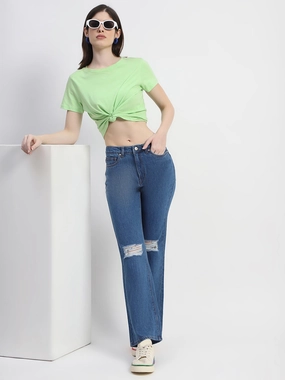Madame Blue Ripped Flared Denim Comfy Silhouette