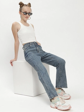 Madame Blue Whiskered Flared Jeans Comfy Waist Quick Pick