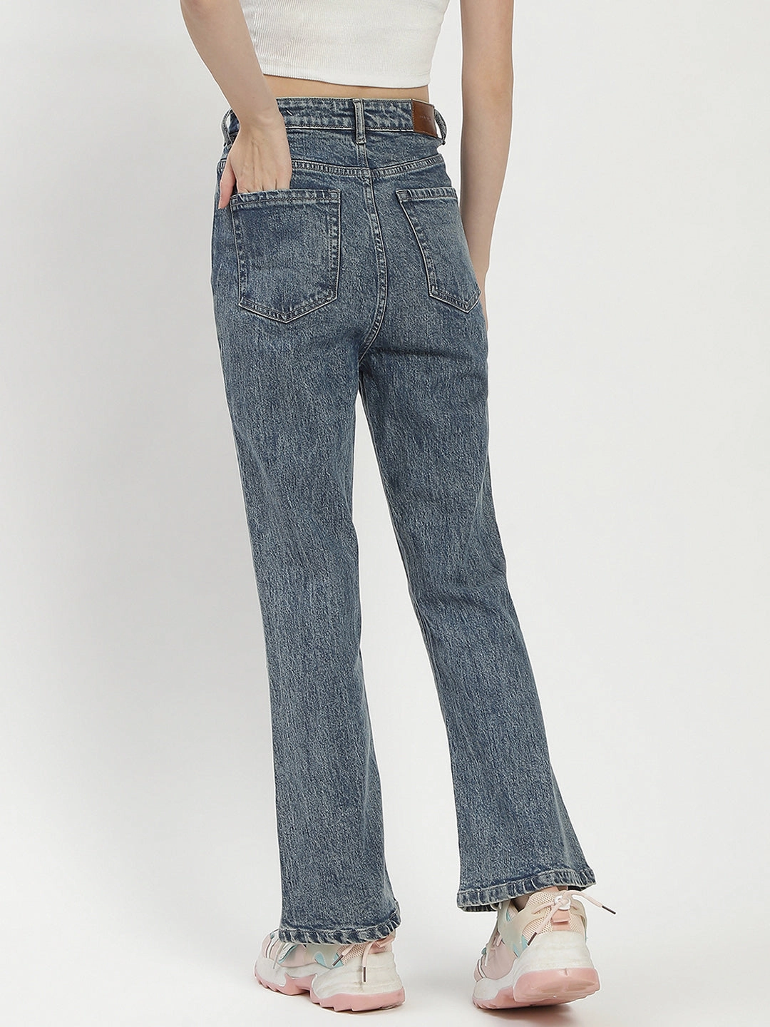 Modern Minimalist Urban Explorer Madame Blue Whiskered Flared Jeans