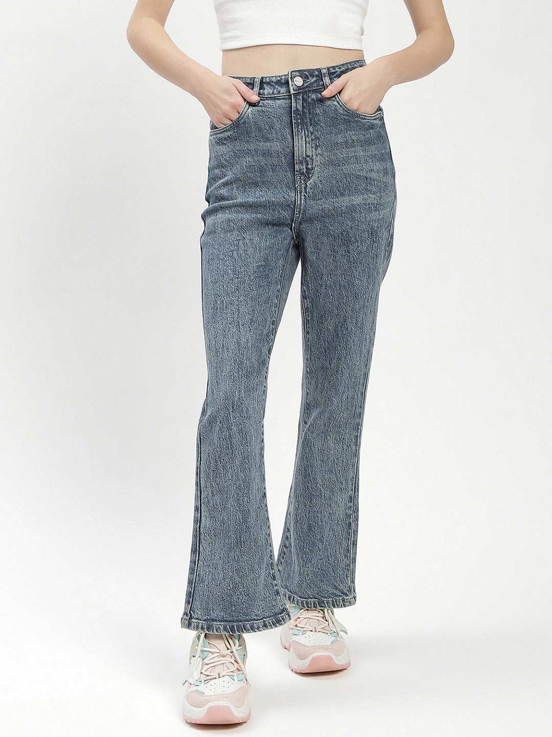Universal Fit Design Classic Cut Madame Blue Whiskered Flared Jeans