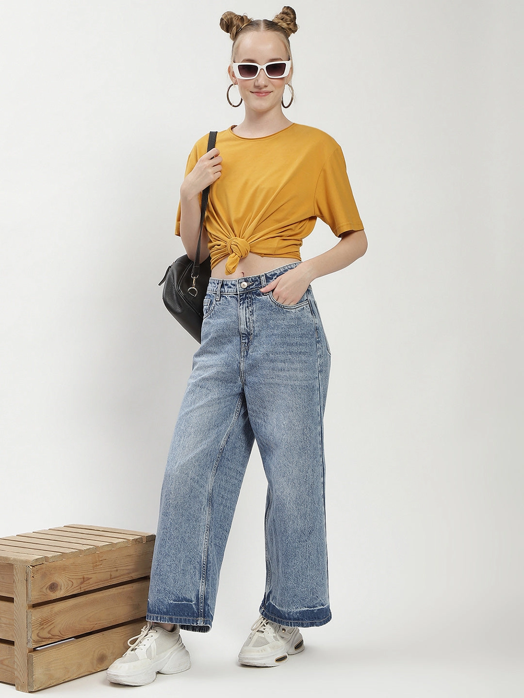Teen Outfit Nature Lover Unisex Wear Madame Blue Wide-Leg Cropped Jeans