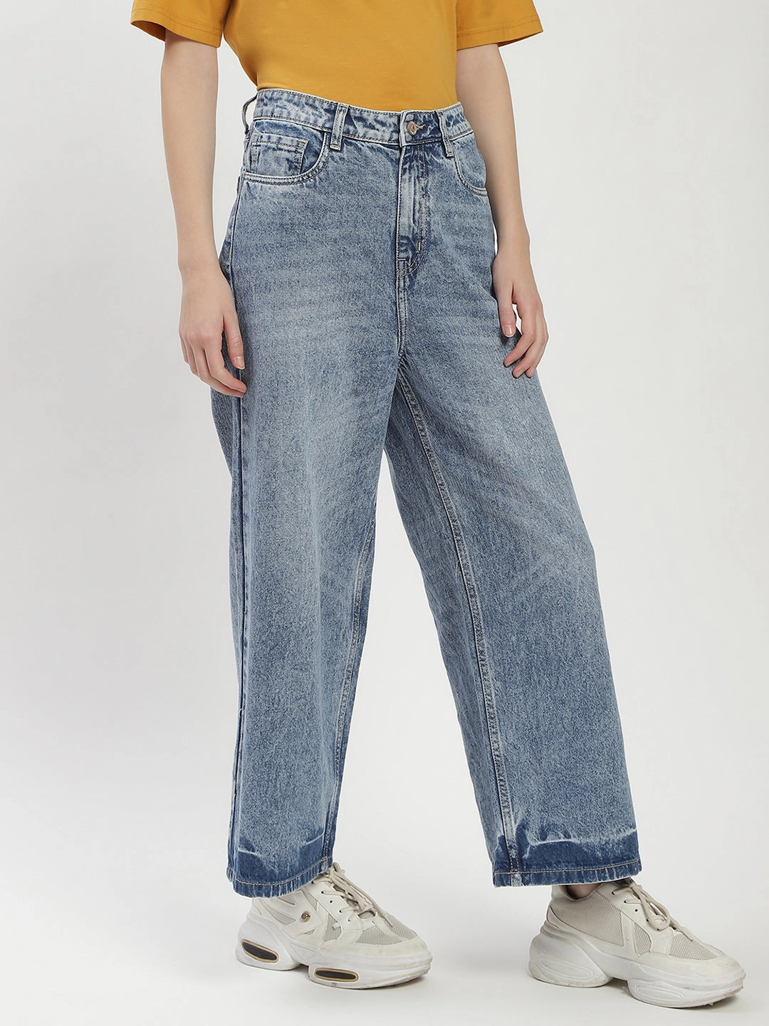Madame Blue Wide-Leg Cropped Jeans Flawless Look Natural Fit