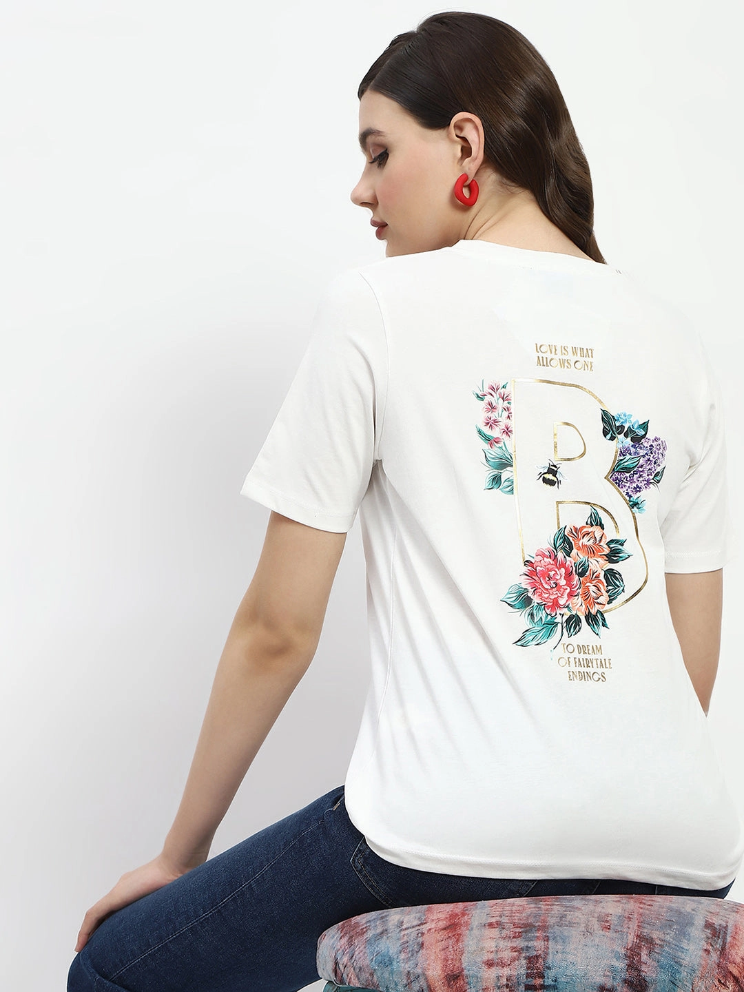 Madame Bridgerton Embossed Graphics White Cotton T-Shirt Smart Casual Look Quick Dry Material