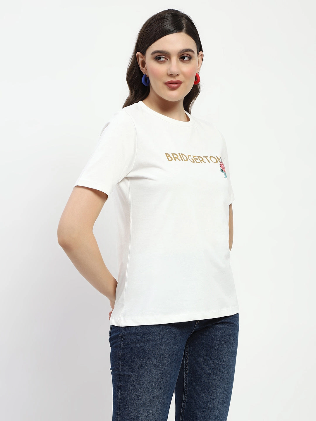 Casual Choice Wear waterproof Madame Bridgerton Embossed Graphics White Cotton T-Shirt