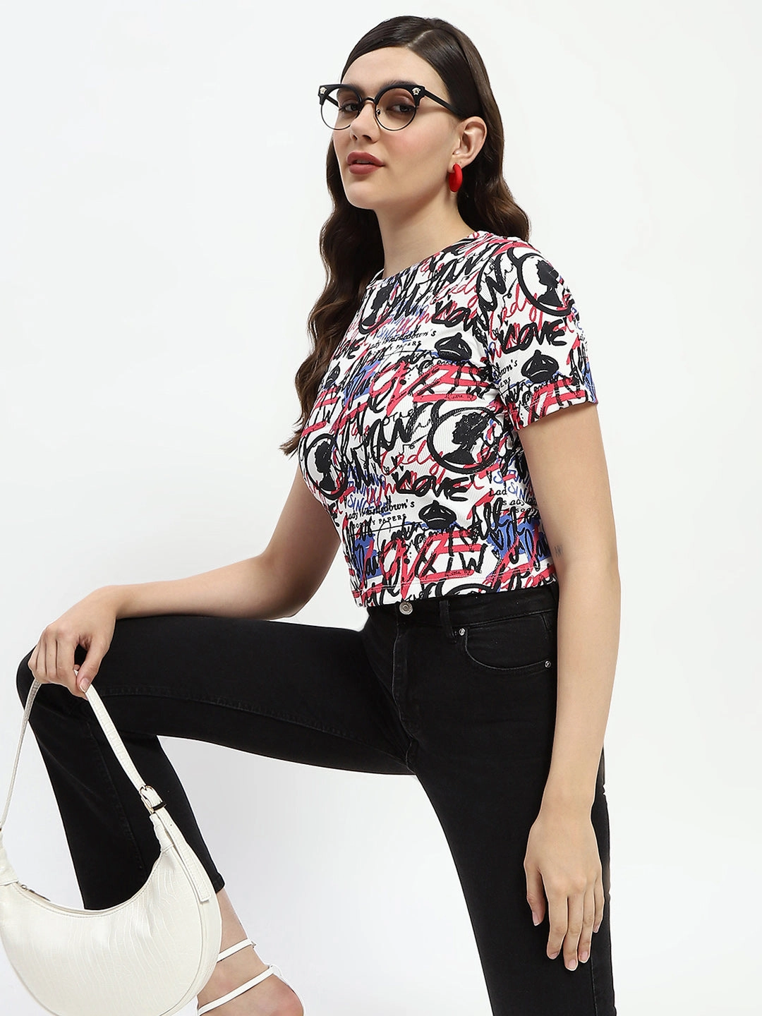 Madame Bridgerton Typography Print White Ribbed T-Shirt Plus size confidence Sport Fit