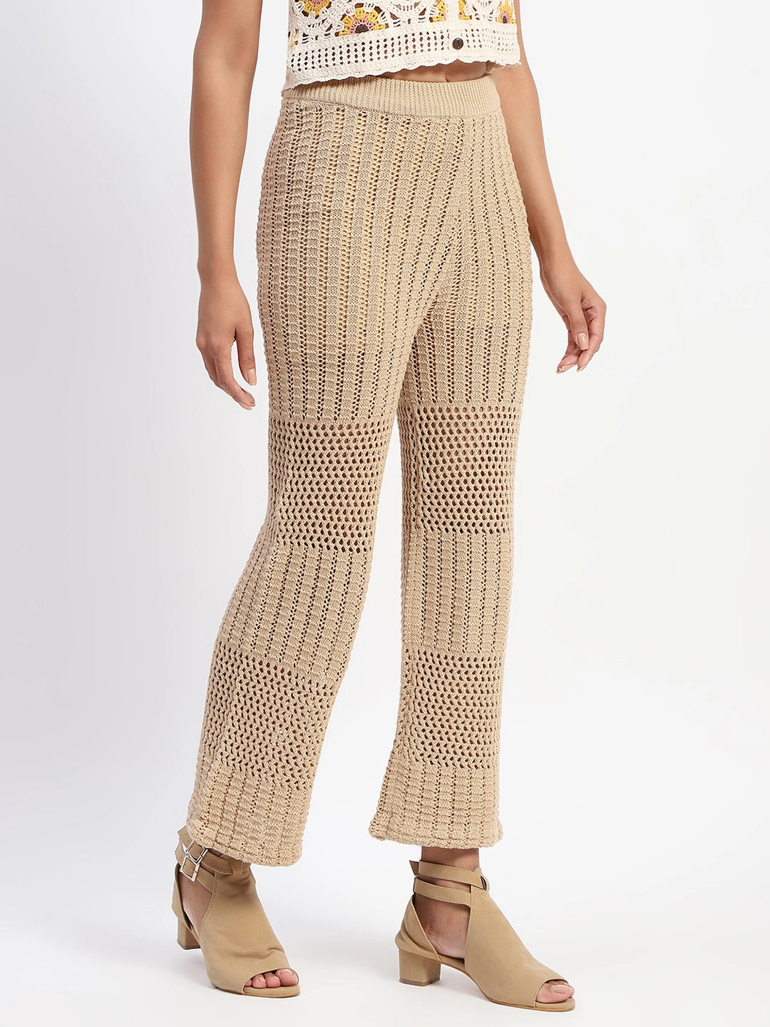 Hypoallergenic fabric Tapered leg Madame Brown Cotton Crochet Trouser