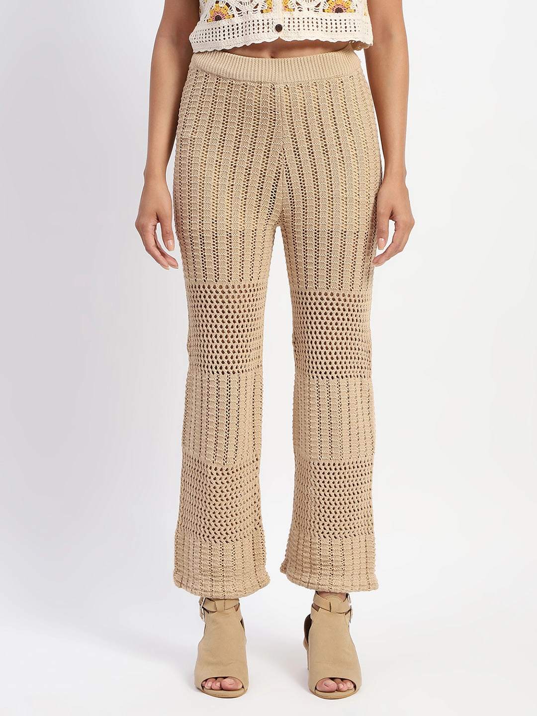 Madame Brown Cotton Crochet Trouser Chilly Wear Casual Fit
