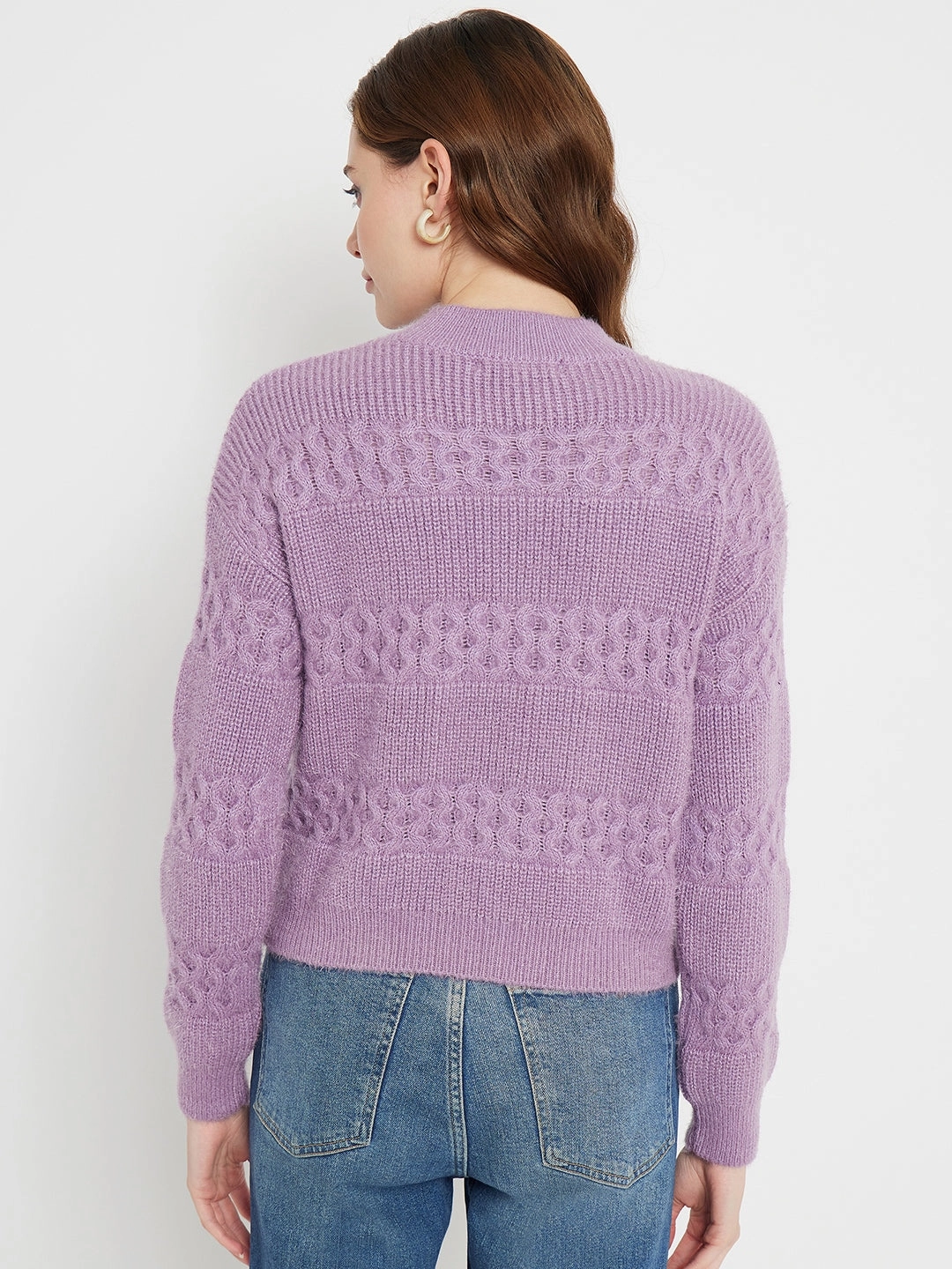 Knit texture Cold-Weather Essential Madame Cable Knit Embellished Lilac Sweater