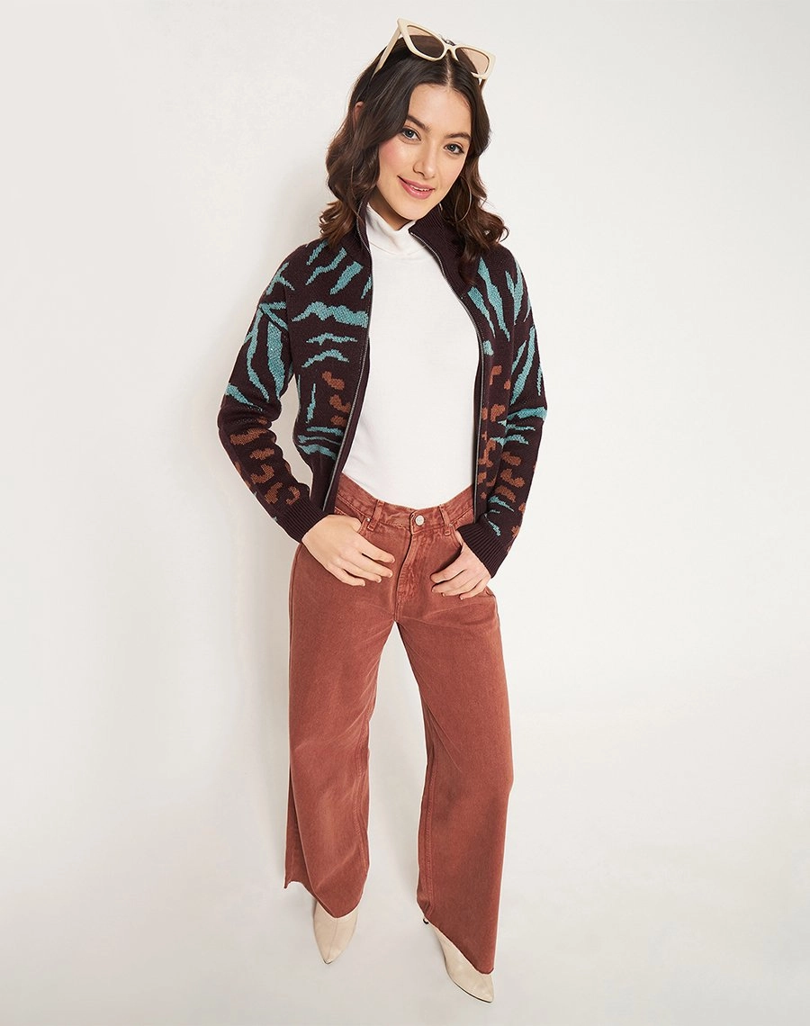 High Twist Yarn Structure Madame Chocolate Printed Sweater
