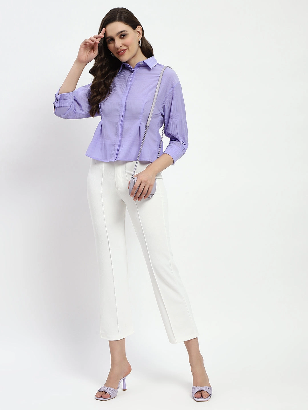 Workwear Approved Madame Cinched Waist Lilac Shirt