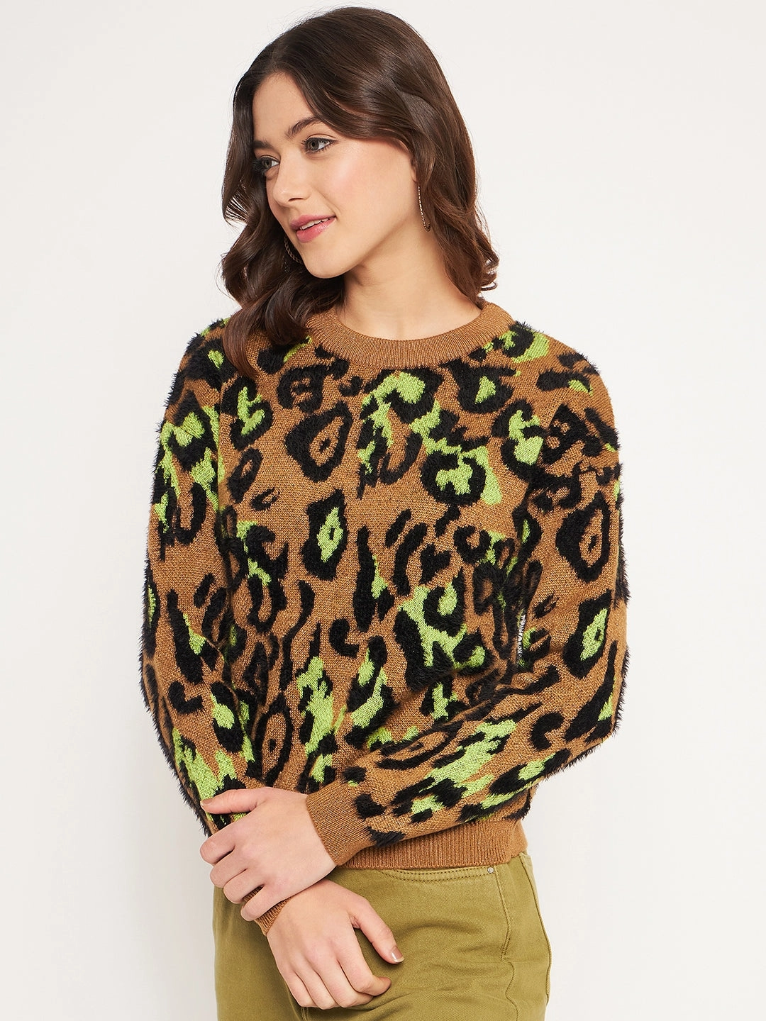 Madame Coffee Animal Printed Sweater Flexible Design Thermal Locking Yarn
