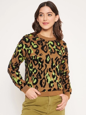 Madame Coffee Animal Printed Sweater Easy Layering Essential Fashion