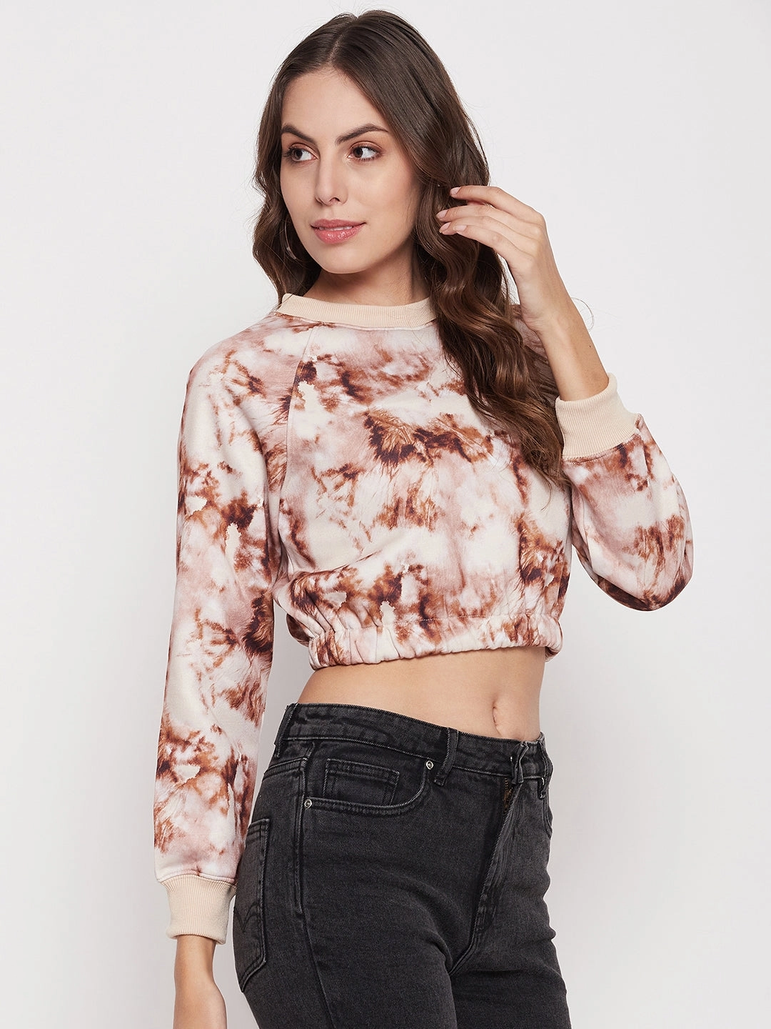 product vacation wear freedom Cold Weather Wear Madame Coffee Tie Dye Crop Sweatshirt