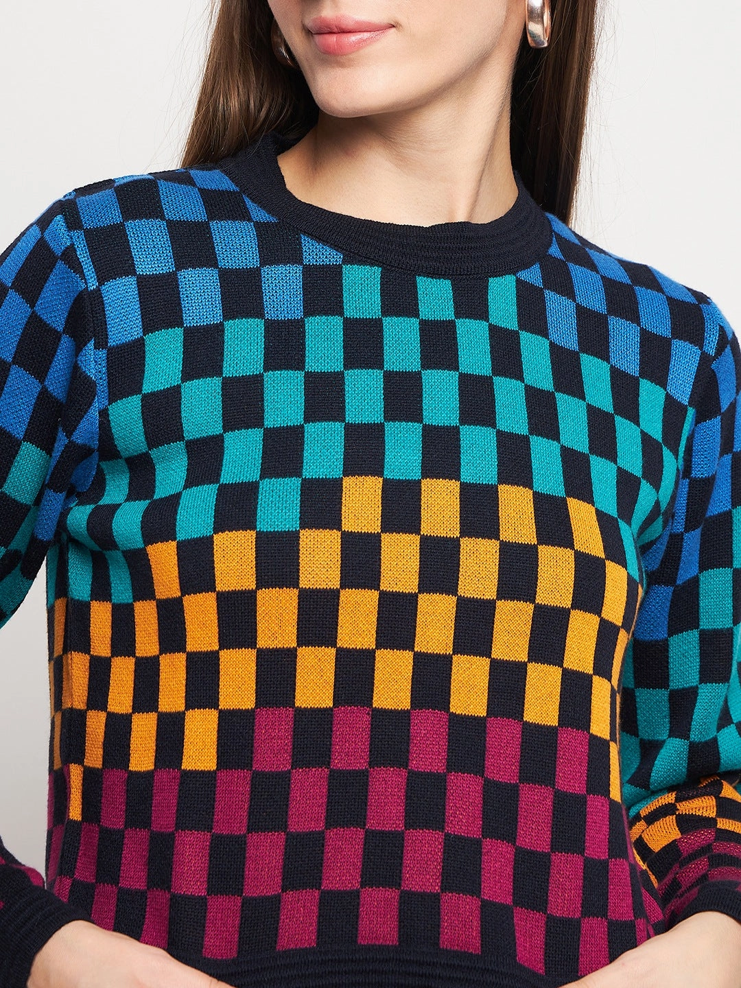 Stylish Design Madame Colourblocked Black Sweater