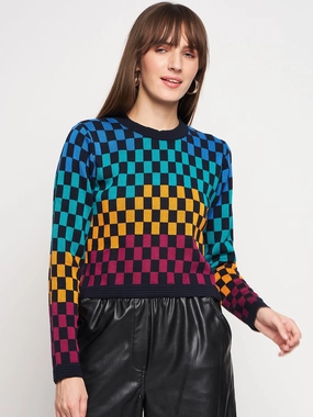 Madame Colourblocked Black Sweater Simple Knit Comfort Knitwear