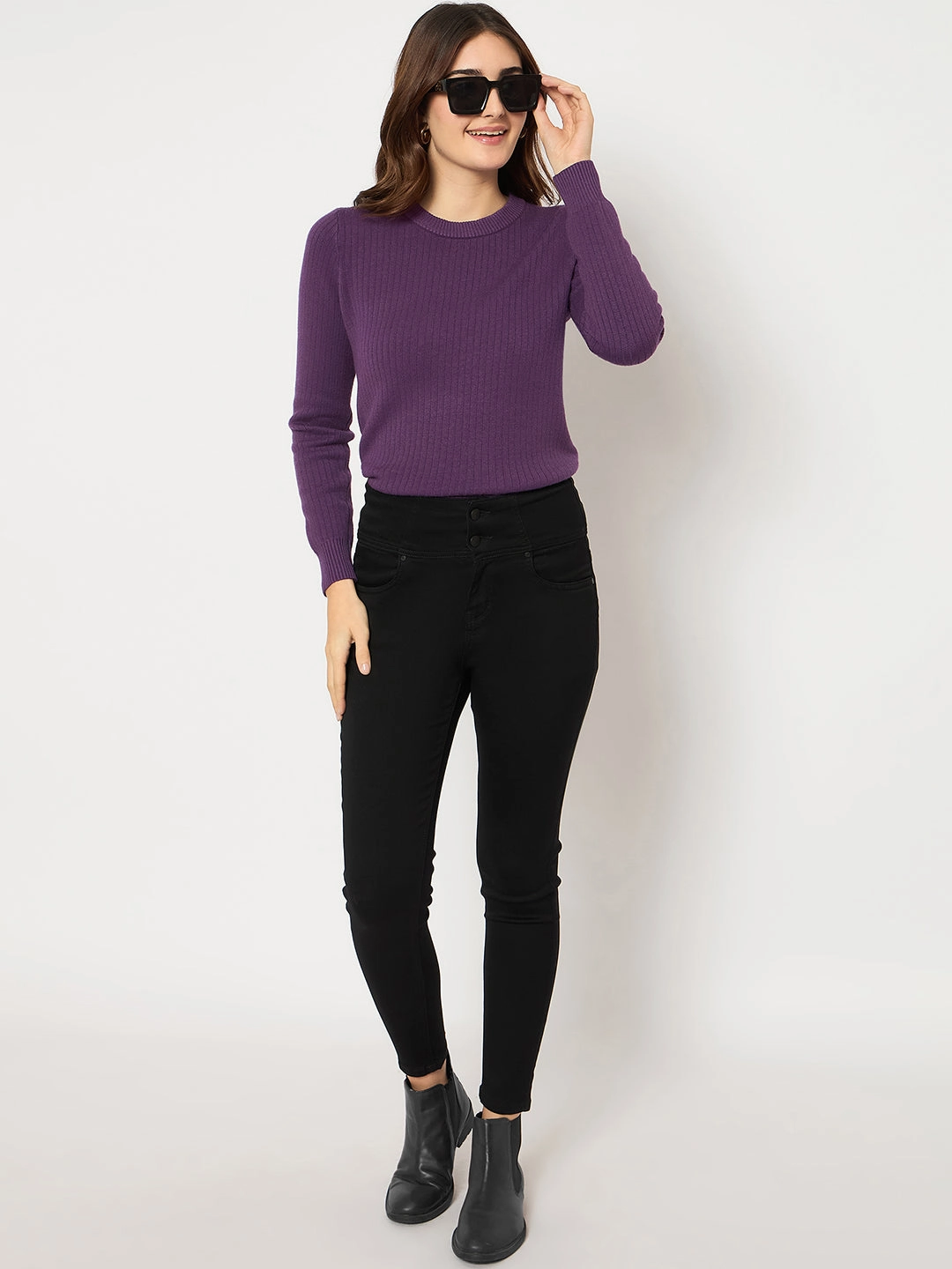 Traveler Gear Sustainable Trendy Waist Madame Cotton Blend Double High Rise Solid Button Black Denim Jeans