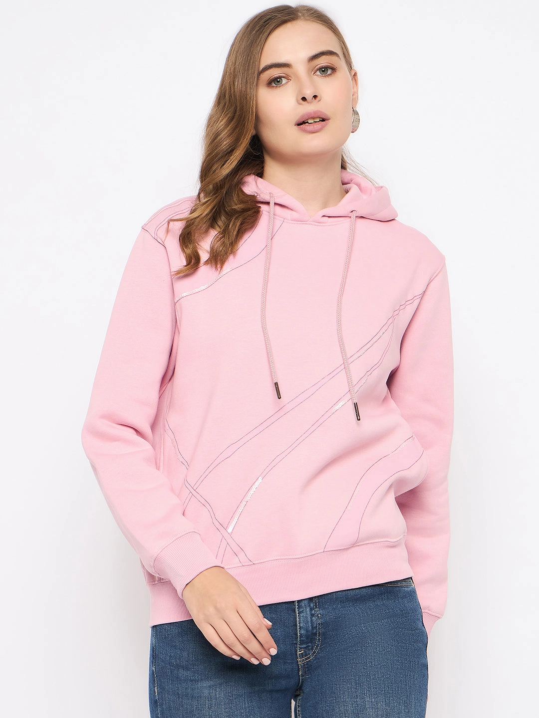 adults product ethical sourcing Madame Cotton Blend Printed And Handwork Detailed Light Pink Sweatshirt