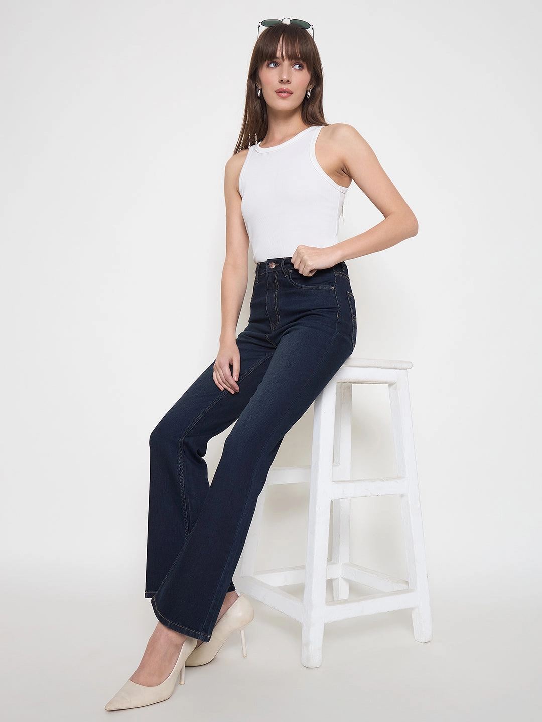 Advanced Stretch Recovery Madame Cotton Blend Stone Wash Mid Night Blue Flared Denim Jeans