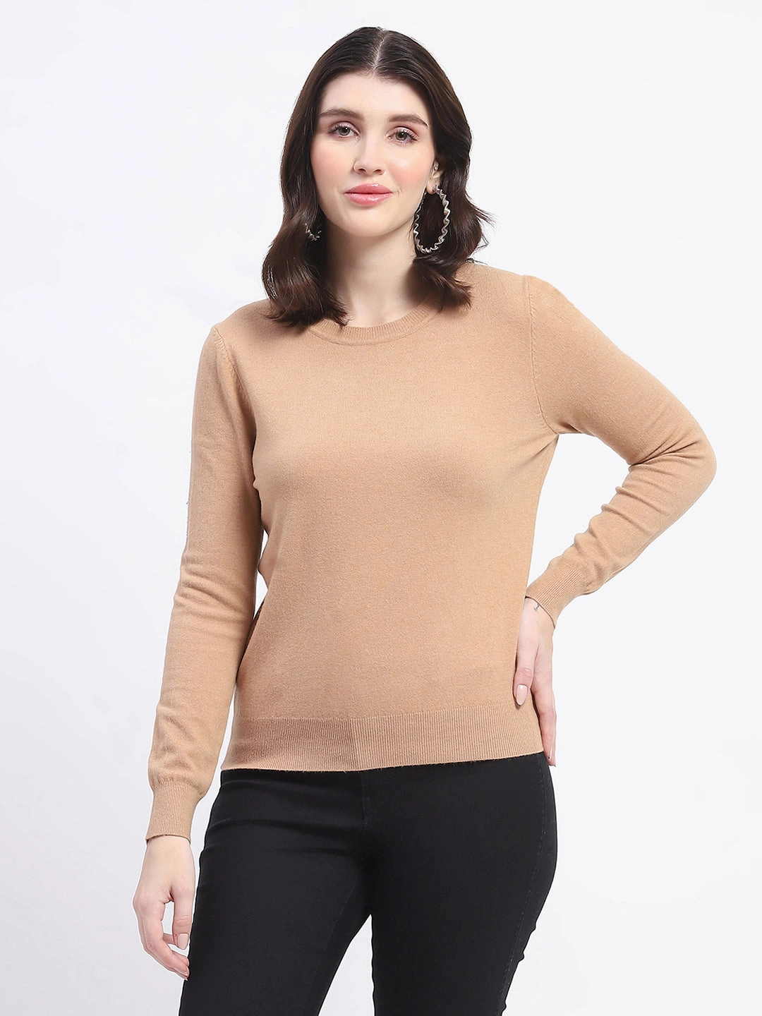 Madame Crew Neck Brown Sweater Stylish Layer
