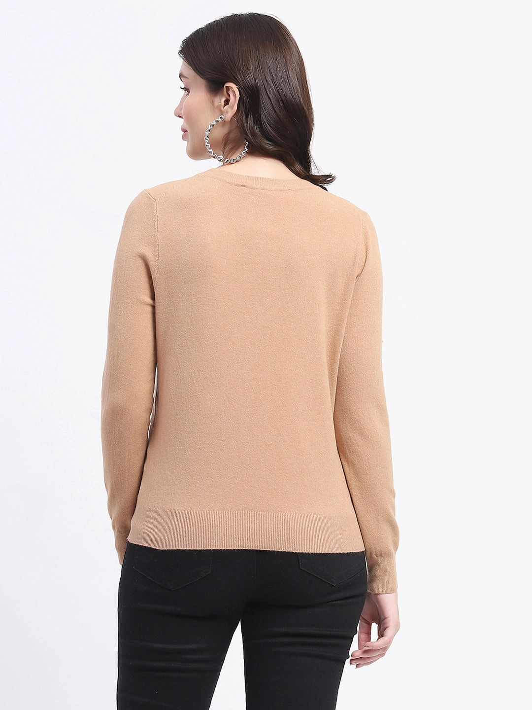 Odor Resistant Knitwear Cold Weather Comfort Madame Crew Neck Brown Sweater