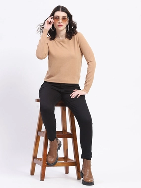 Active Stretch Fit Madame Crew Neck Brown Sweater