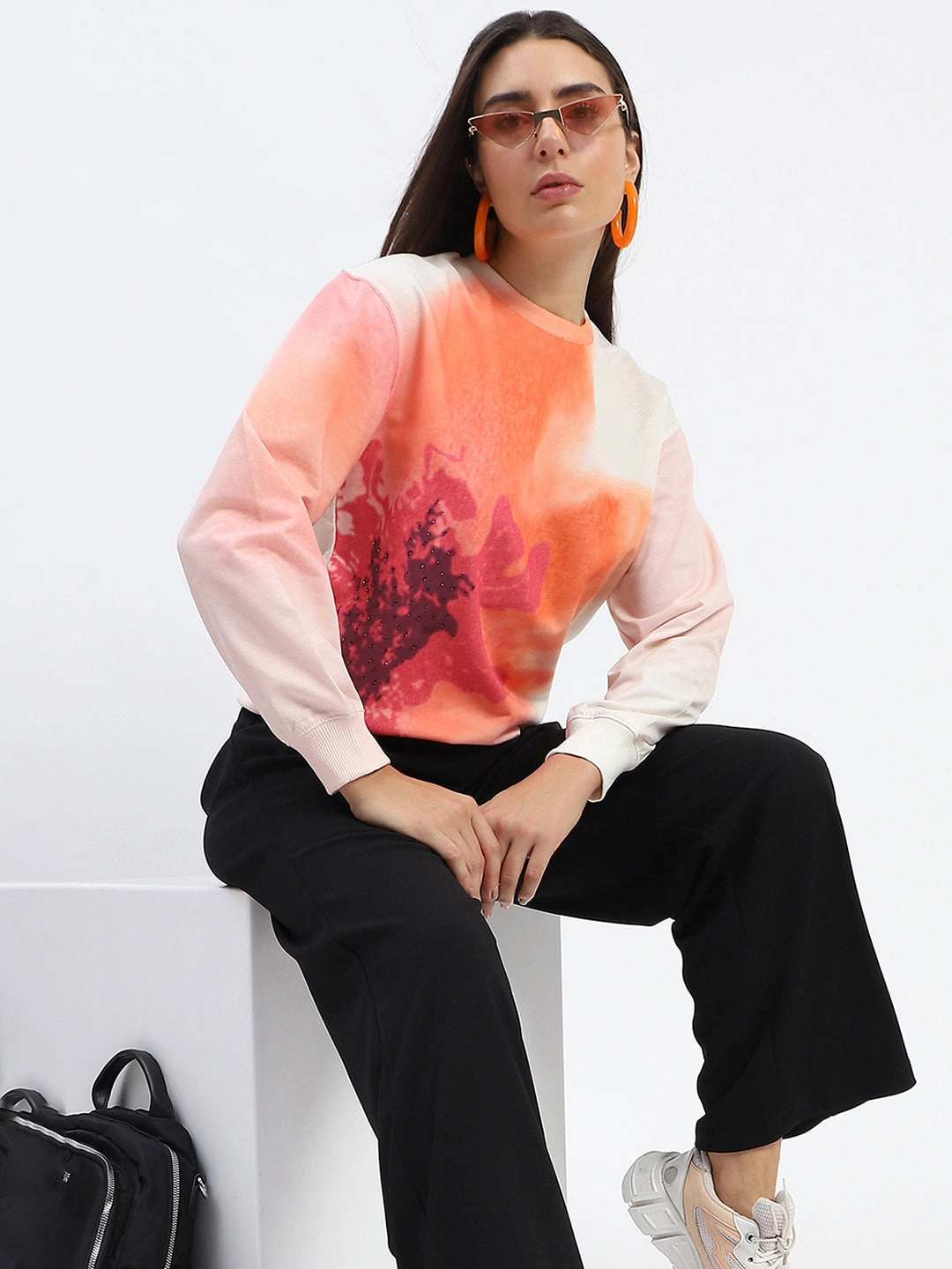 Madame Crew Neck Floral Print Beige Sweatshirt product patchwork creativity