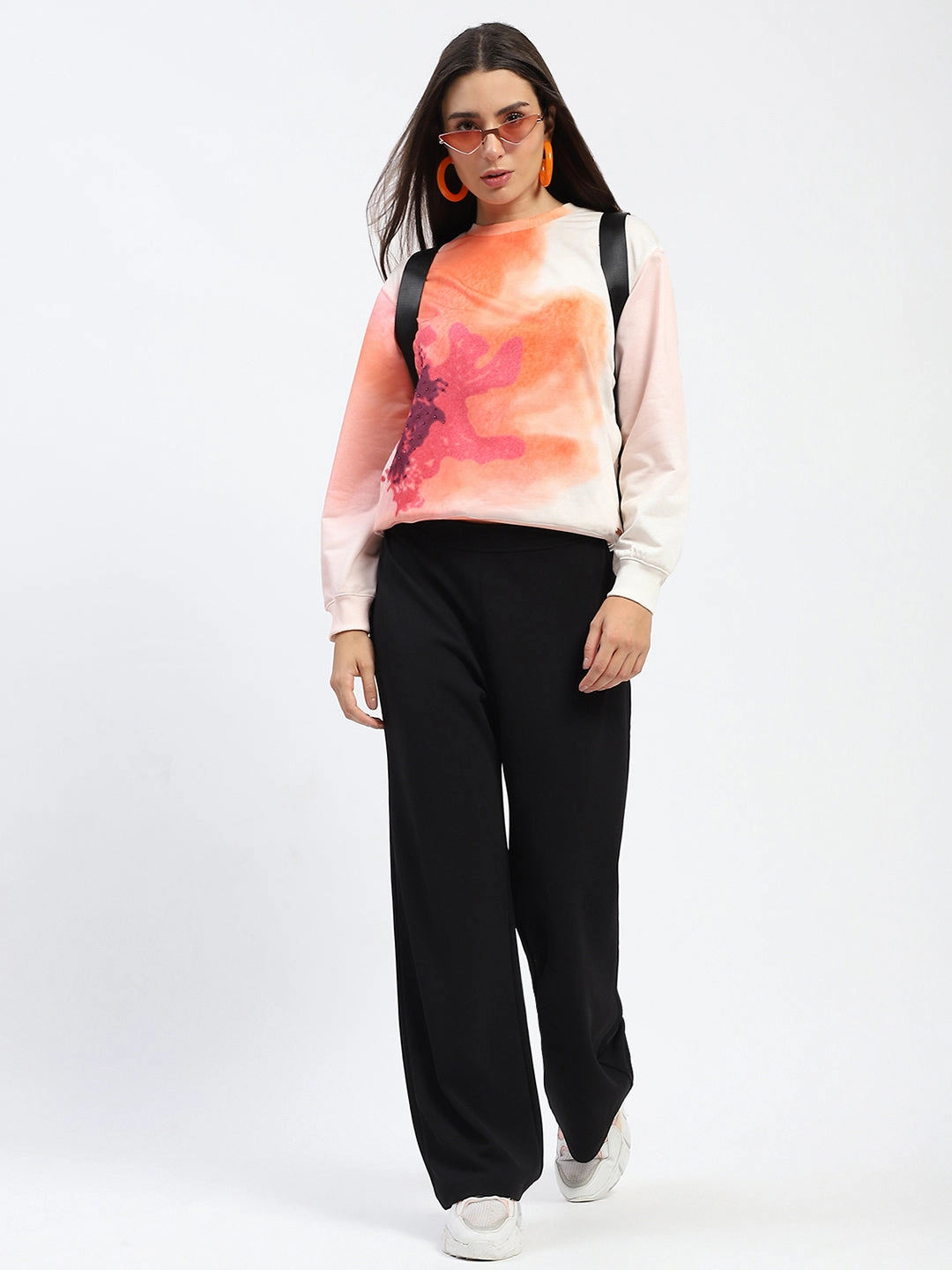 product low end affordability Madame Crew Neck Floral Print Beige Sweatshirt