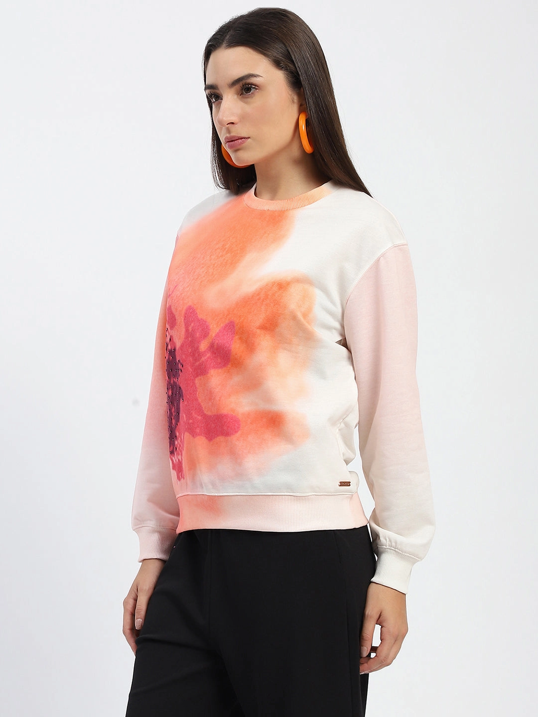 Go-to Wear Madame Crew Neck Floral Print Beige Sweatshirt