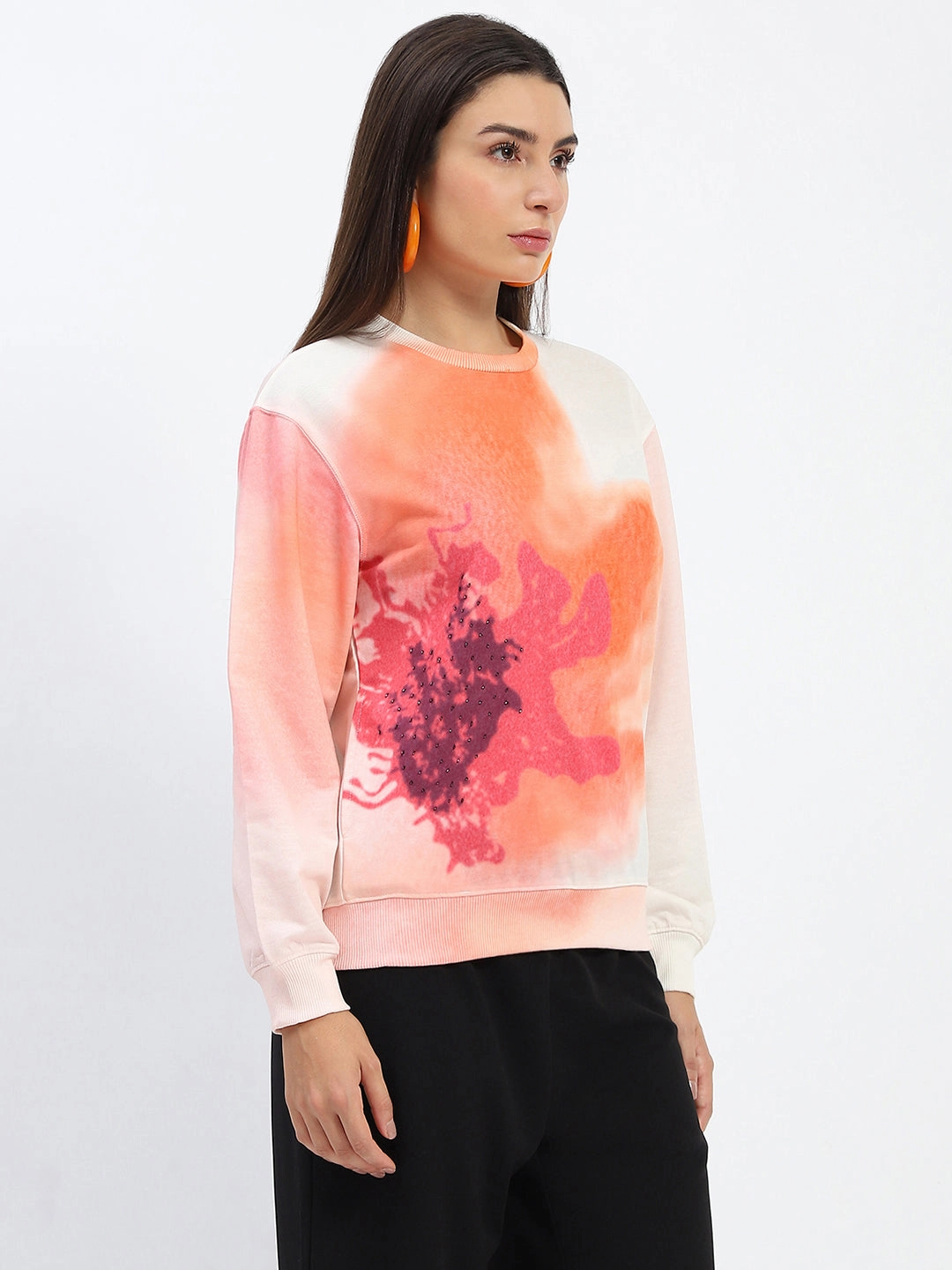 Cozy And Warm Street Staple Madame Crew Neck Floral Print Beige Sweatshirt