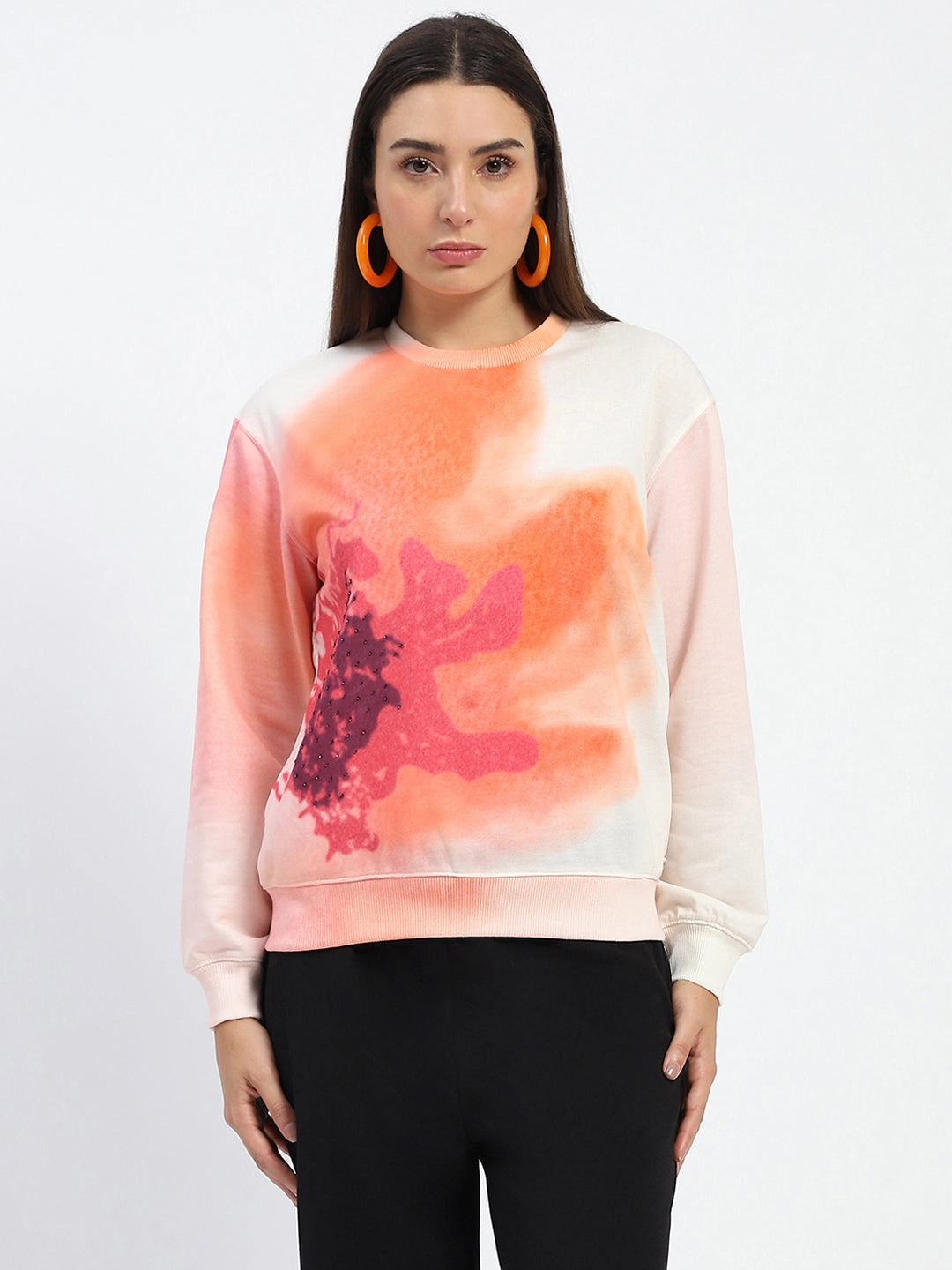 product generic practicality Madame Crew Neck Floral Print Beige Sweatshirt