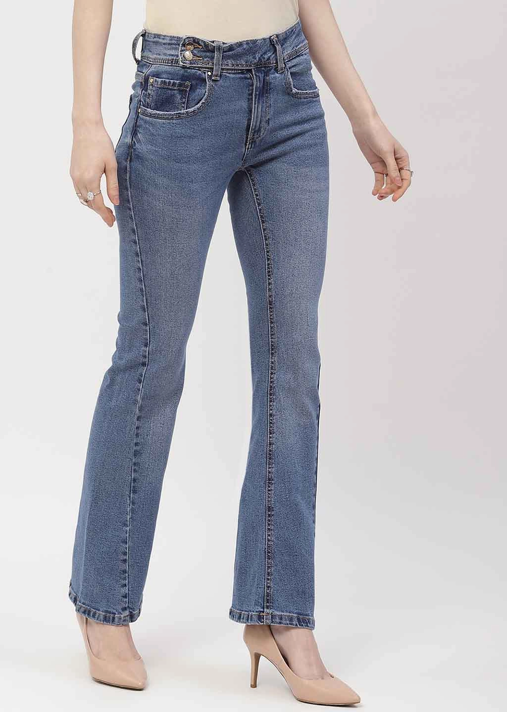 Minimalist Style Chill Outfit Colorfast Dyeing Method Madame Cut Seam Dark Blue Flared Jeans