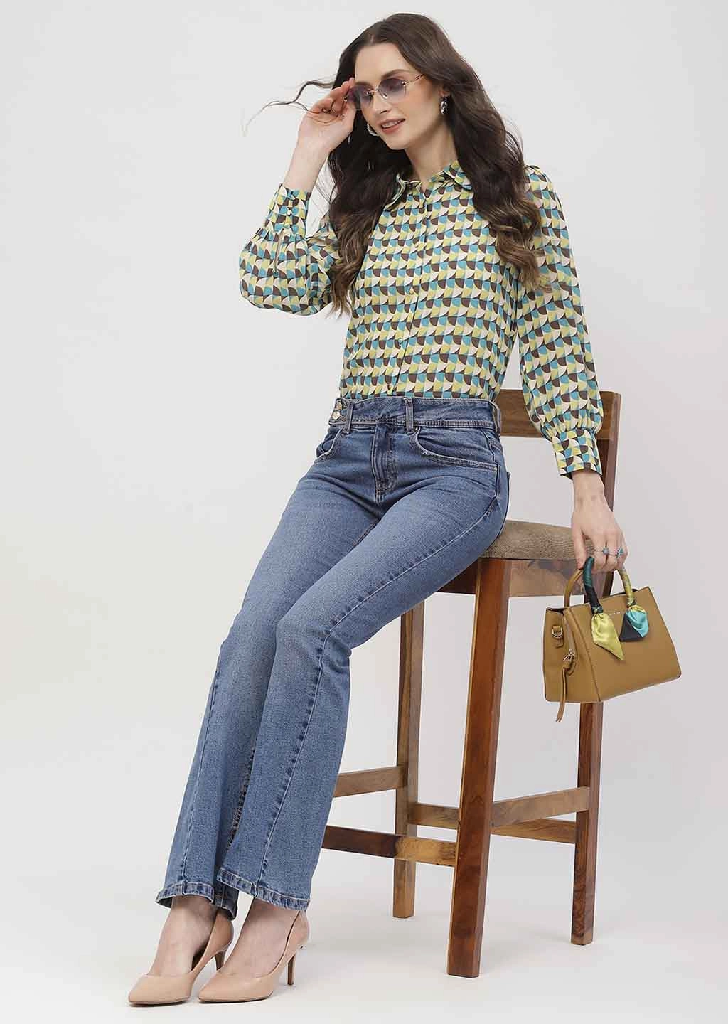 Madame Cut Seam Dark Blue Flared Jeans Fresh casual