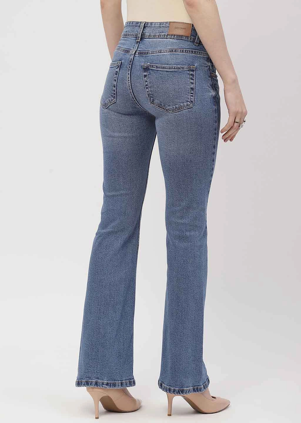 Madame Cut Seam Dark Blue Flared Jeans Smooth Creative Look Adult Fashion