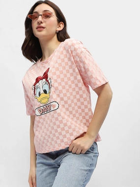 Madame Disney Donald Duck Pink Cotton T-Shirt Soft Fabric Ruffled edges