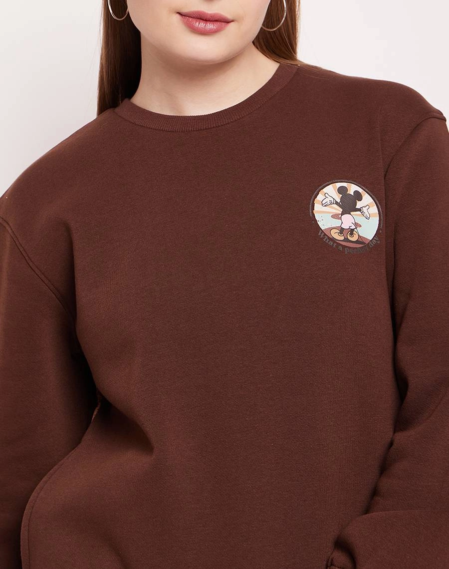 Madame Disney Graphic Print Chocolate Brown Sweatshirt Street Comfort