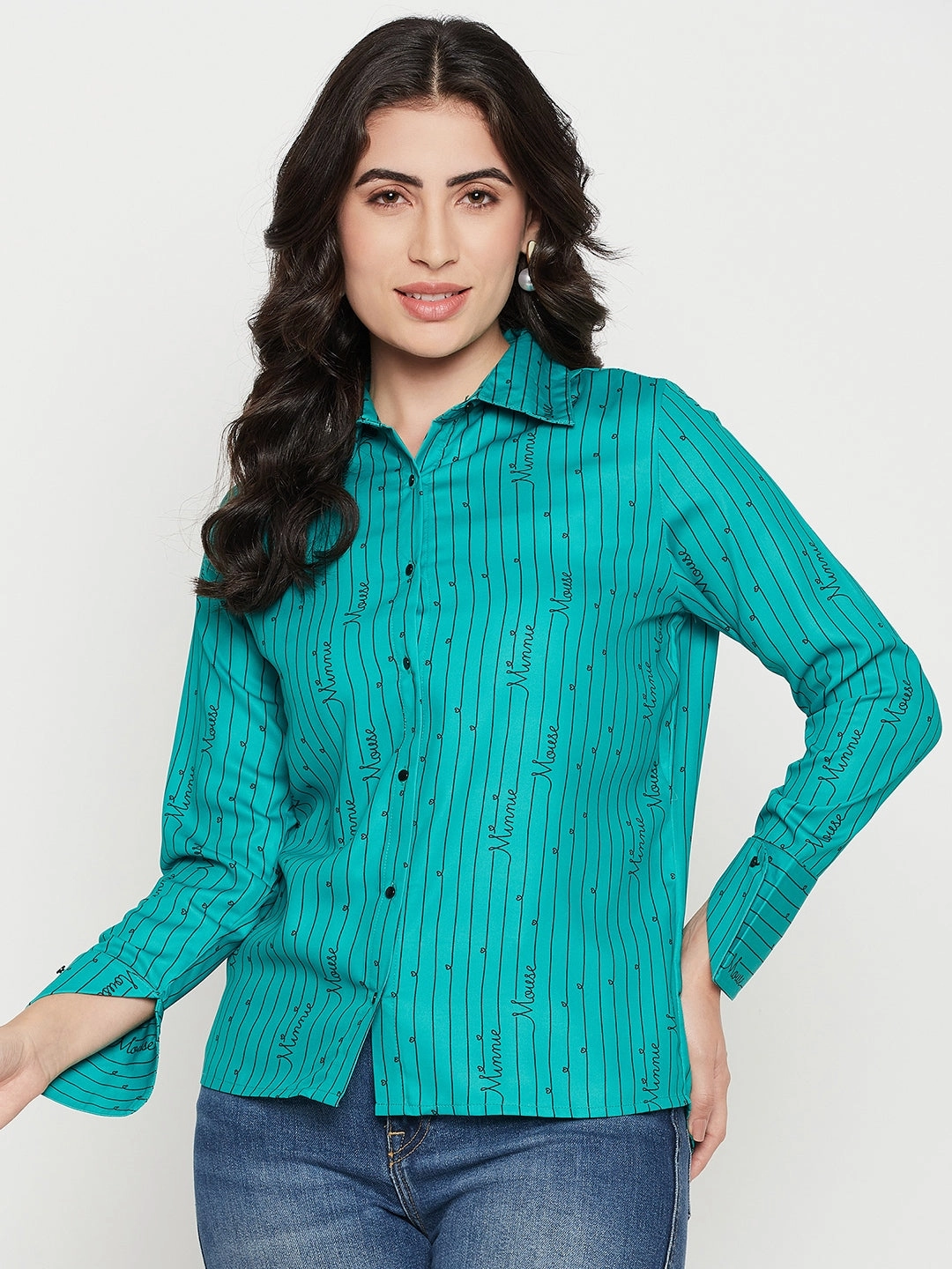 Warm Layers Madame Disney Printed Green Shirt
