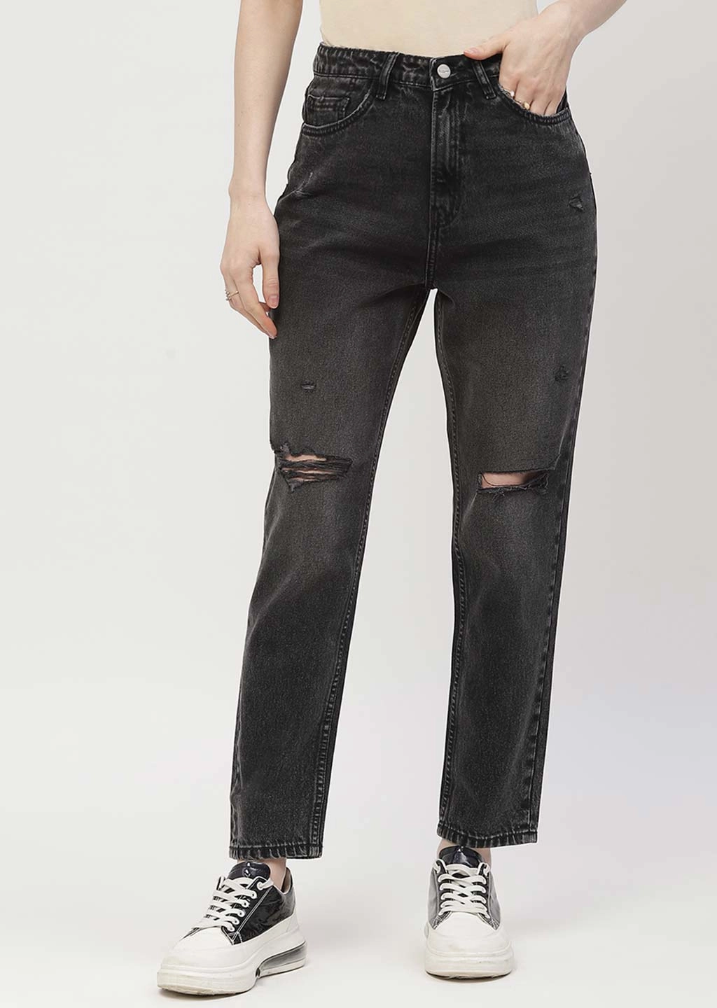 Bold Traveler Gear Madame Distressed Black Mom Fit Jeans