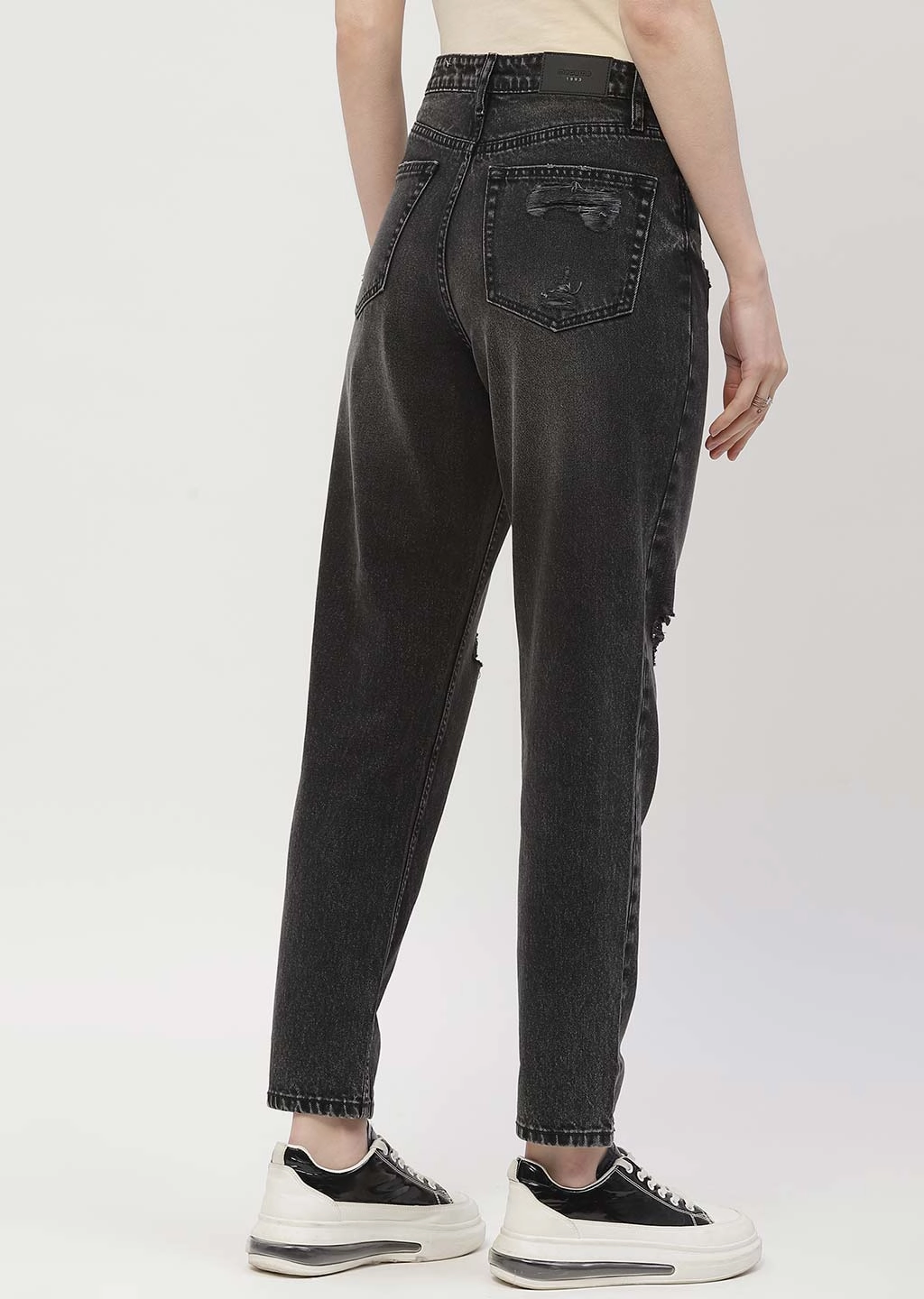 Madame Distressed Black Mom Fit Jeans Morning Stroll Outdoor Adventure Date Night Laidback Style