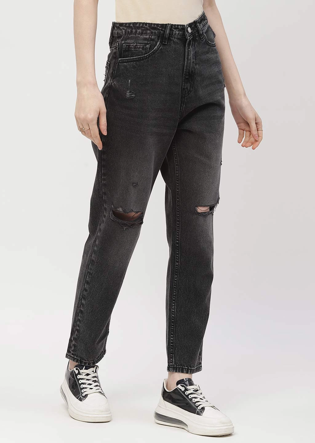 Premium Denim Madame Distressed Black Mom Fit Jeans