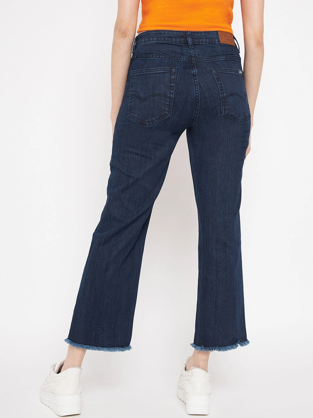 Contemporary Look Smart Design Madame Distressed Hem Solid Blue Denim