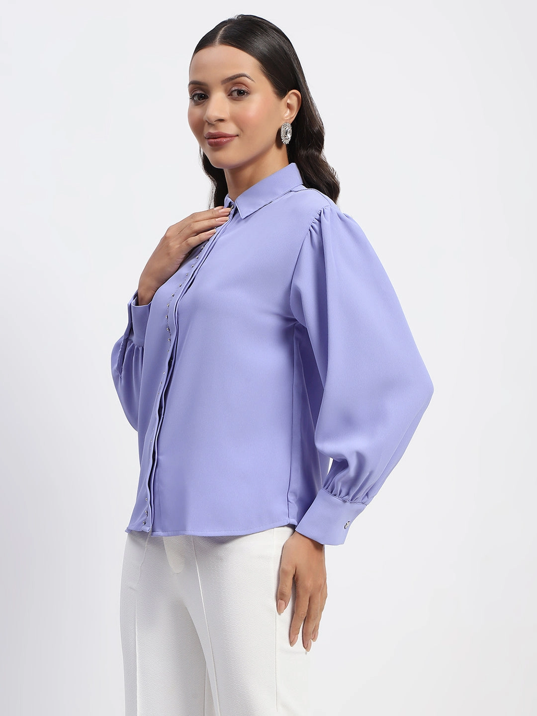 Plaid Design Hiking Gear Madame Embellished Solid Mauve Shirt