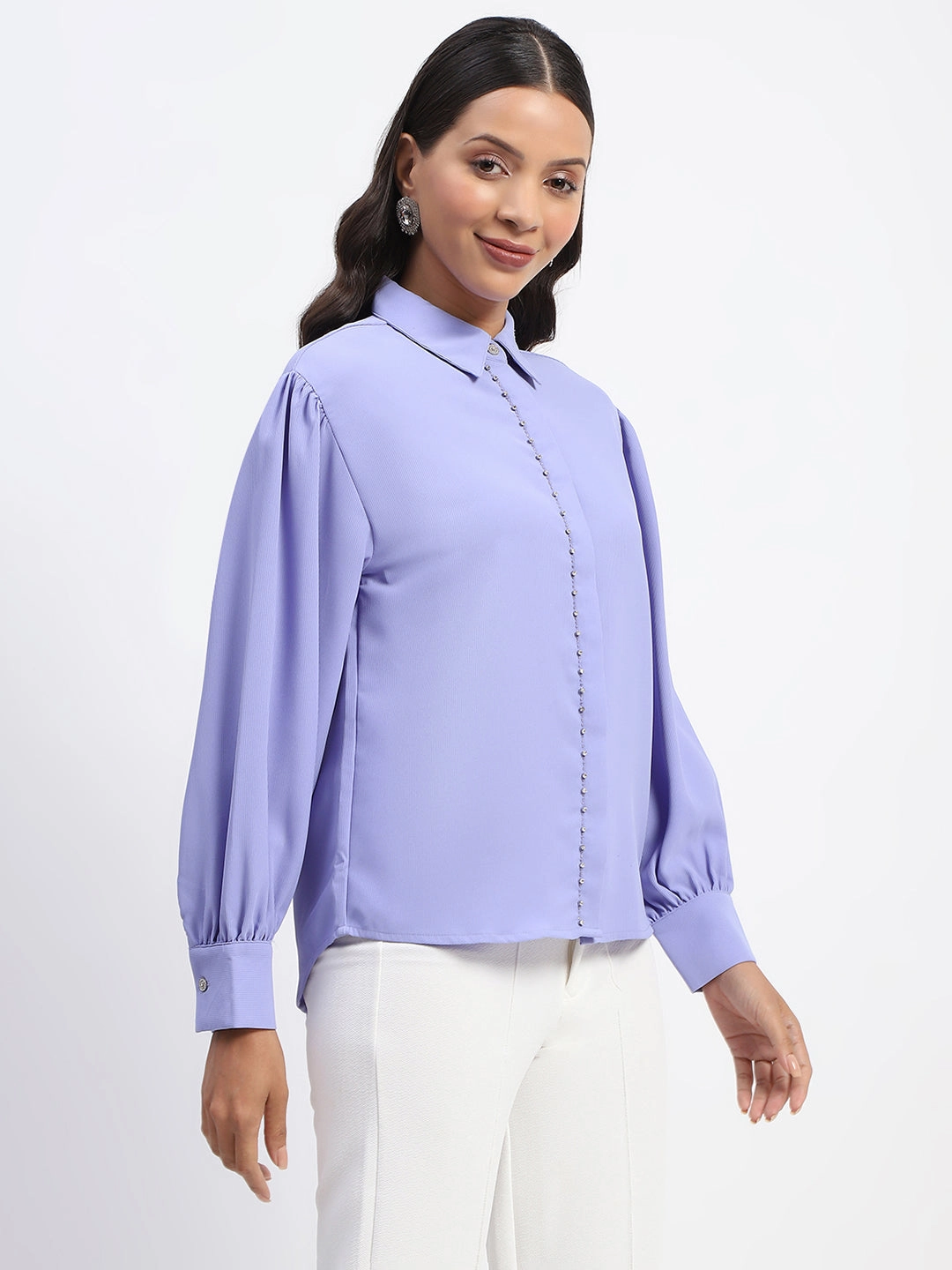 Eco-friendly Madame Embellished Solid Mauve Shirt